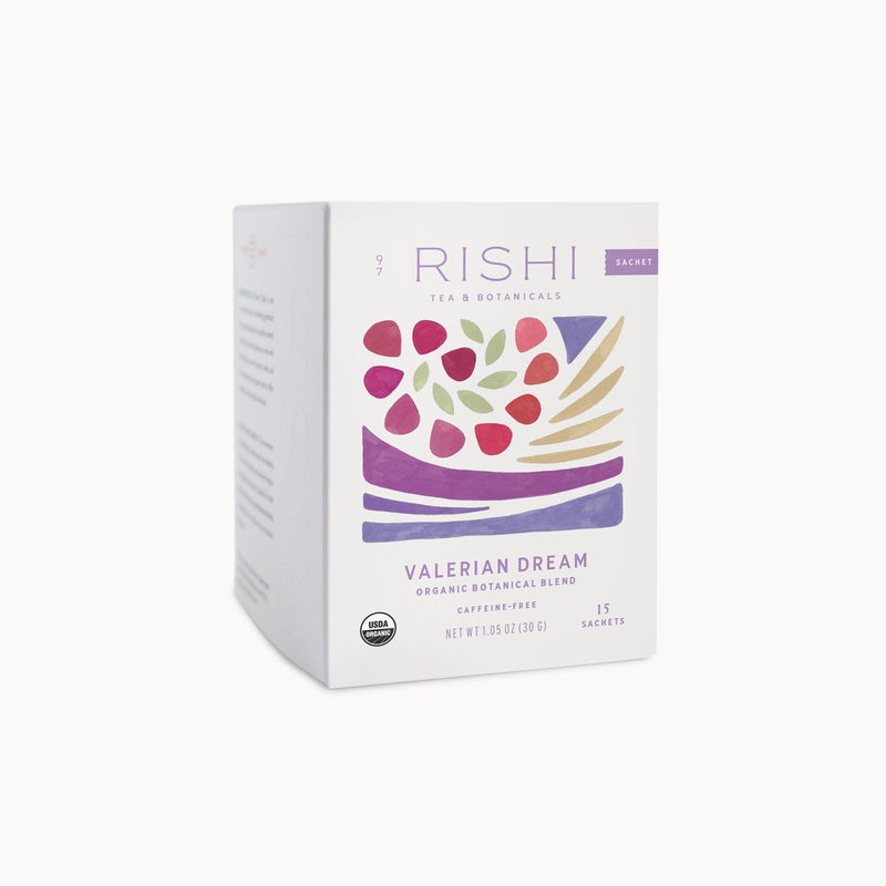 A box of Rishi Tea & Botanicals' Valerian Dream tea.