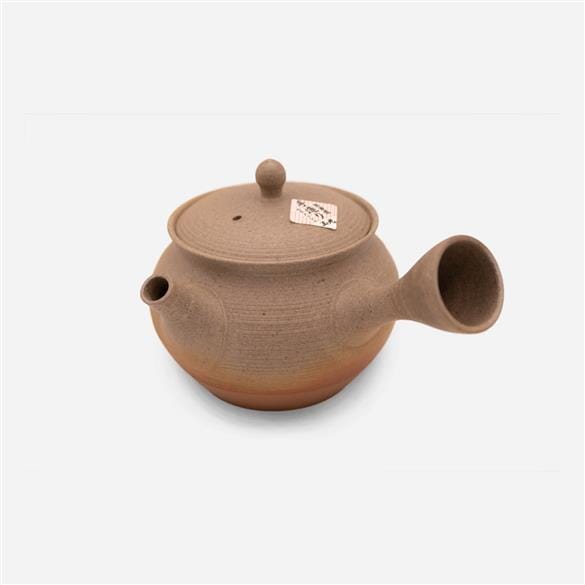 A Cera-Mesh Kyusu Teapot with a handle on a white background.